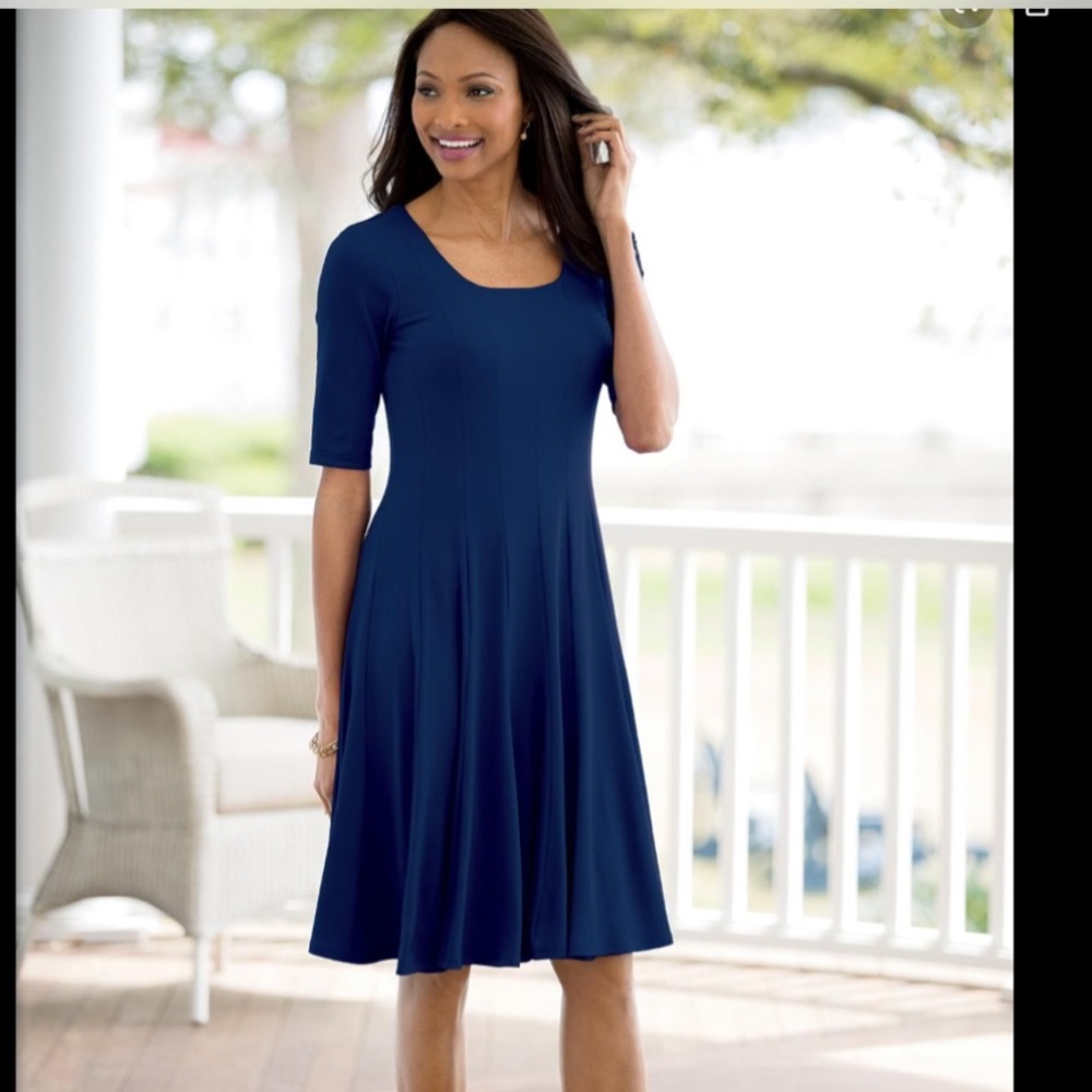 Navy blue fit and flare dress